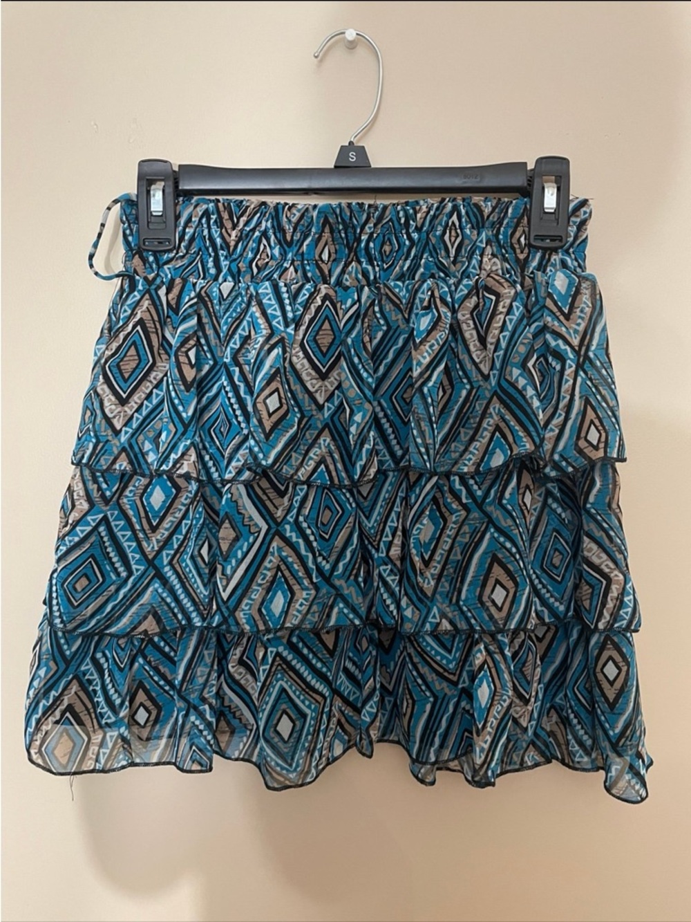 Blue Geometric Tiered Mini Skirt